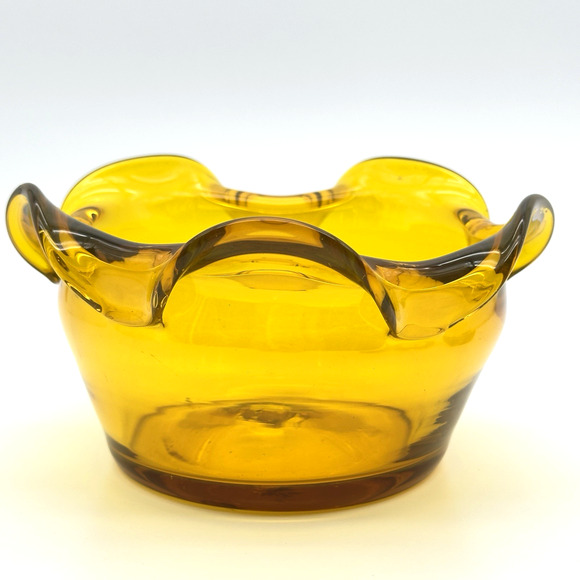 Blenko Glass Jonquil 6011 Folded Bowl Wayne Husted Design Etched Signature - Picture 2 of 8